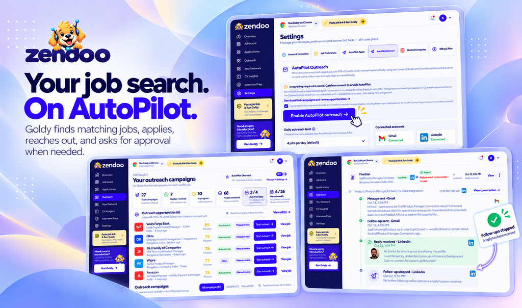 Zendoo AutoPilot outreach settings, campaign list, and follow-ups stopping after a reply.